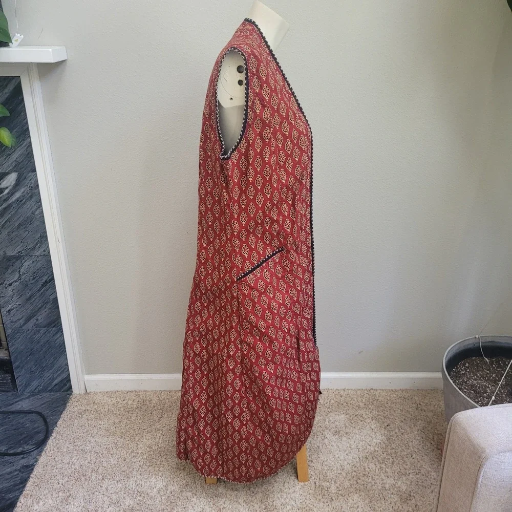 Orvis Long Vest Duster Red Paisley Hippie Boho  Medium Embroidery